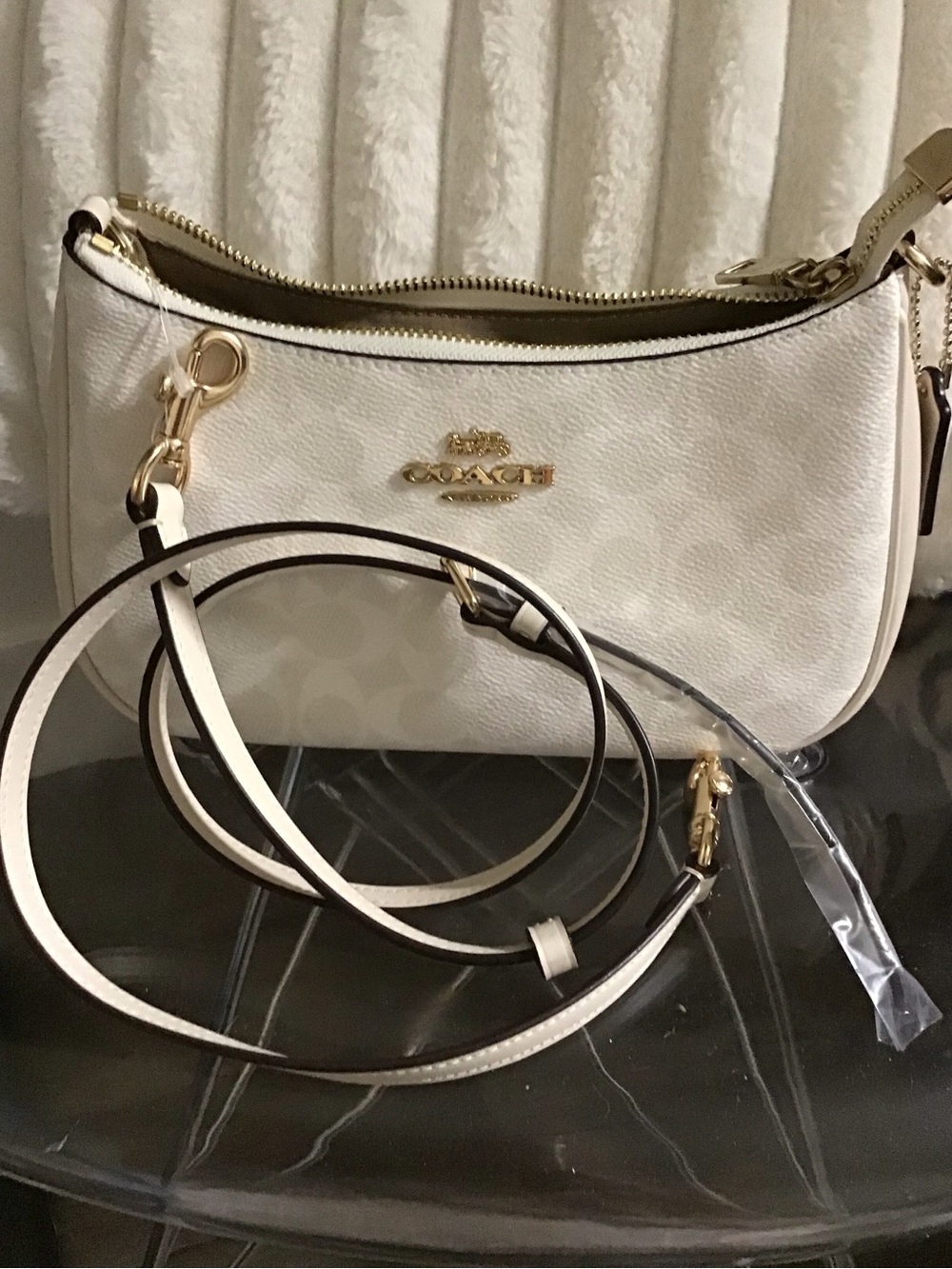 Coach White/cream Leather Crossbody Bag with Gold Hardware